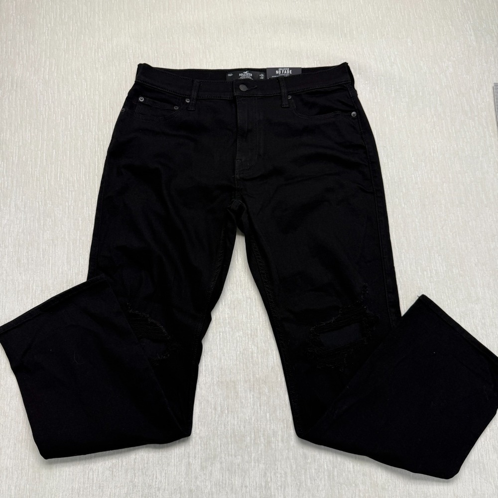 Hollister Vintage Straight Leg Jeans Men 34x32 Black Stretch Distressed No Fade